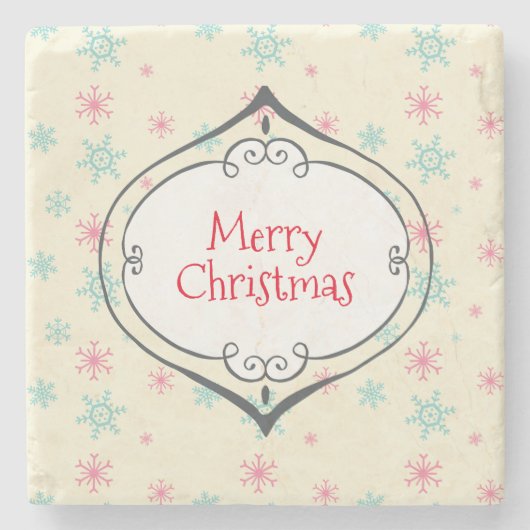 Merry Kerstmis Cute Bauble Pink & Blue Snowflakes Stenen Onderzetter (Voorkant)