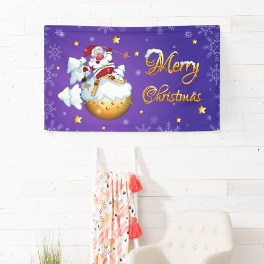 Merry Kerstmis Cute Funny Winter Skiing Santa Spandoek (Insitu)
