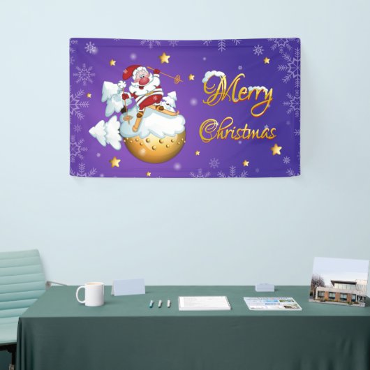 Merry Kerstmis Cute Funny Winter Skiing Santa Spandoek (Beurs)