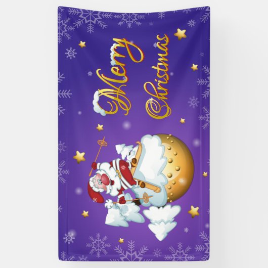 Merry Kerstmis Cute Funny Winter Skiing Santa Spandoek (Verticaal)