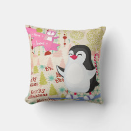 Merry Kerstmis Cute Penguin Pink Sierkussen