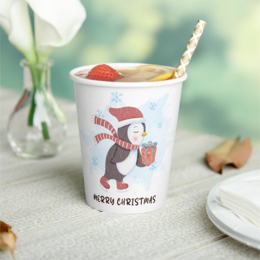 Merry Kerstmis Cute Penguin Waterverf Winter Papieren Bekers (Insitu)