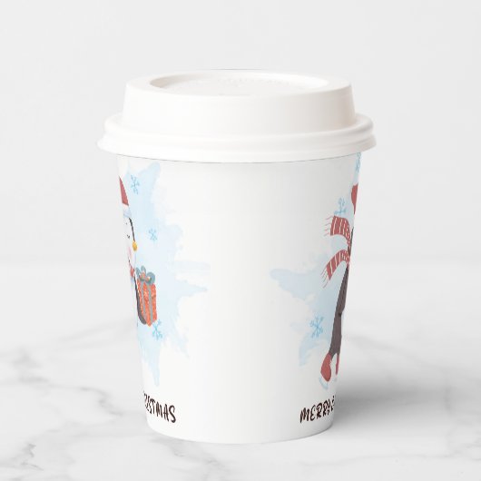 Merry Kerstmis Cute Penguin Waterverf Winter Papieren Bekers (Links)