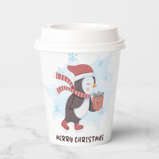Merry Kerstmis Cute Penguin Waterverf Winter Papieren Bekers (Achterkant)