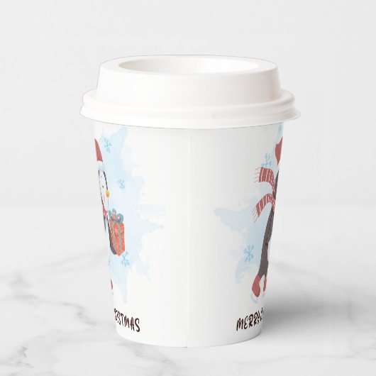 Merry Kerstmis Cute Penguin Waterverf Winter Papieren Bekers (Rechts)