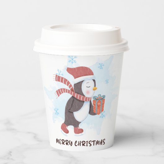 Merry Kerstmis Cute Penguin Waterverf Winter Papieren Bekers (Voorkant)