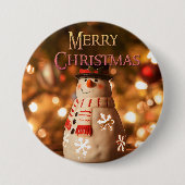 Merry Kerstmis Cute Snowman Button (Voorkant)
