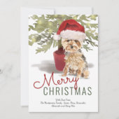 Merry Kerstmis Cute Yorkshire Terrier Waterverf Feestdagenkaart (Voorkant)
