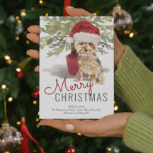 Merry Kerstmis Cute Yorkshire Terrier Waterverf