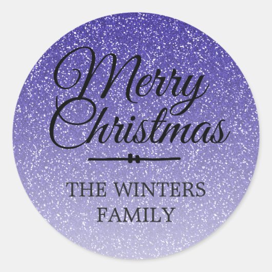 Merry Kerstmis Dark Blue Glitter Envelope Seal Ronde Sticker (Voorkant)