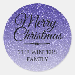 Merry Kerstmis Dark Blue Glitter Envelope Seal Ronde Sticker