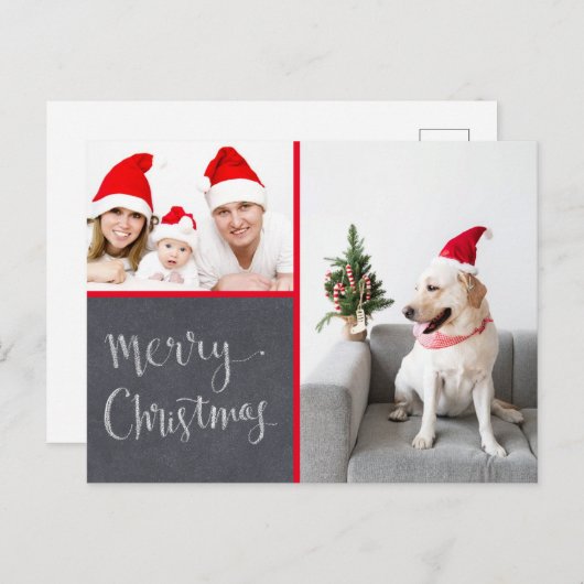 Merry Kerstmis design Double Photo Holiday Feestdagenkaart (Voorkant / Achterkant)