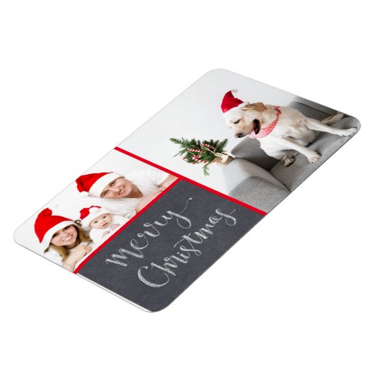Merry Kerstmis design Double Photo Holiday Magneet (Linkerzijde)