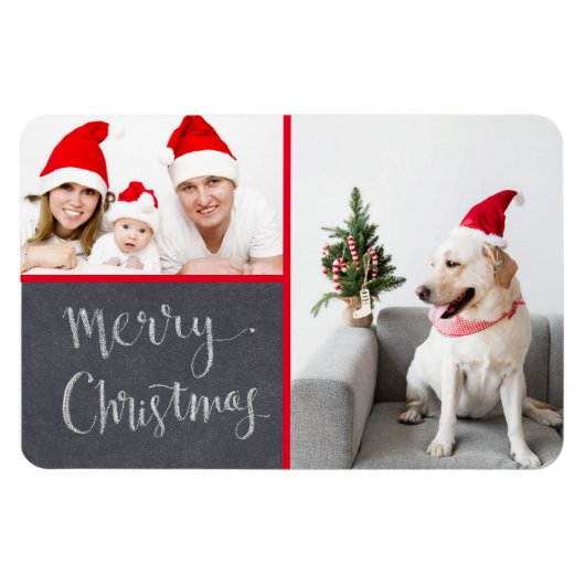 Merry Kerstmis design Double Photo Holiday Magneet (Horizontaal)