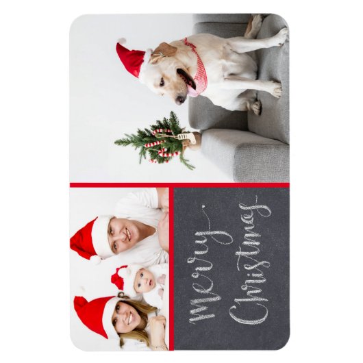 Merry Kerstmis design Double Photo Holiday Magneet (Verticaal)