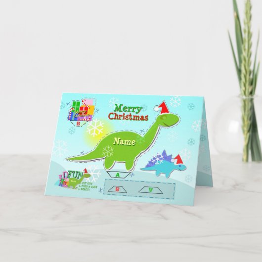 Merry Kerstmis Dinosaur 3D Cut & Fold Craft Card Feestdagen Kaart (Voorkant)