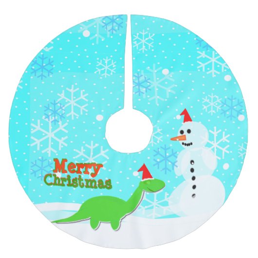 Merry Kerstmis Dinosaur en Snowman Kerstboom Rok (Voorkant)