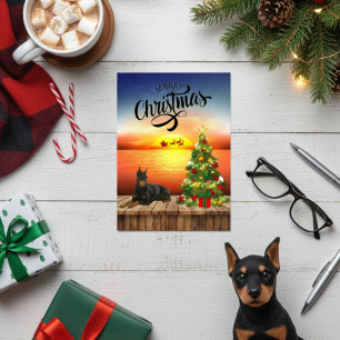 Merry Kerstmis Doberman Sunset Bay Dock Feestdagen Kaart