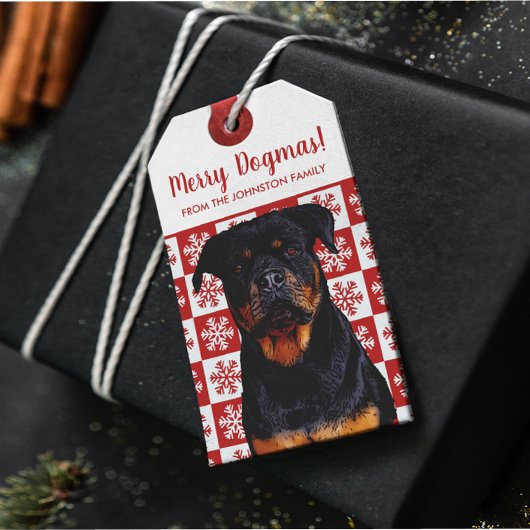 Merry Kerstmis Dogmas Rottweiler Festive Red Cadeaulabel