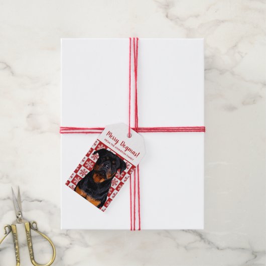Merry Kerstmis Dogmas Rottweiler Festive Red Cadeaulabel (Met Touw)