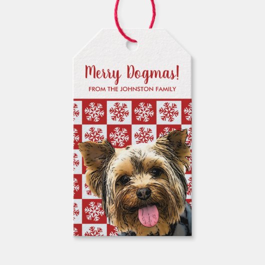 Merry Kerstmis Dogmas Yorkie Terrier Yorkshire Cadeaulabel (Voorkant)