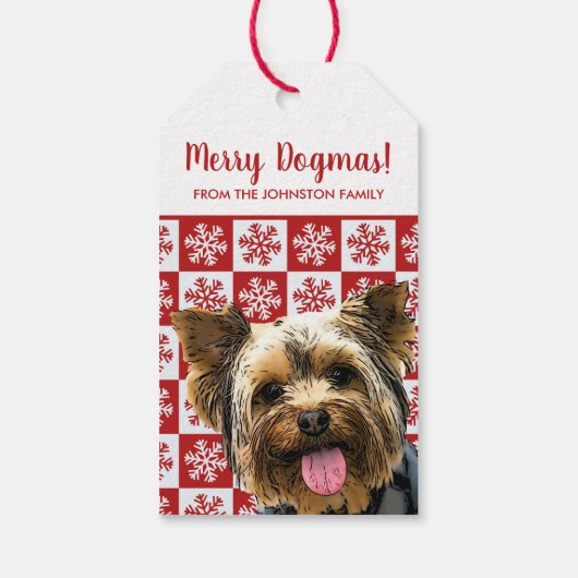 Merry Kerstmis Dogmas Yorkie Terrier Yorkshire Cadeaulabel (Achterkant)
