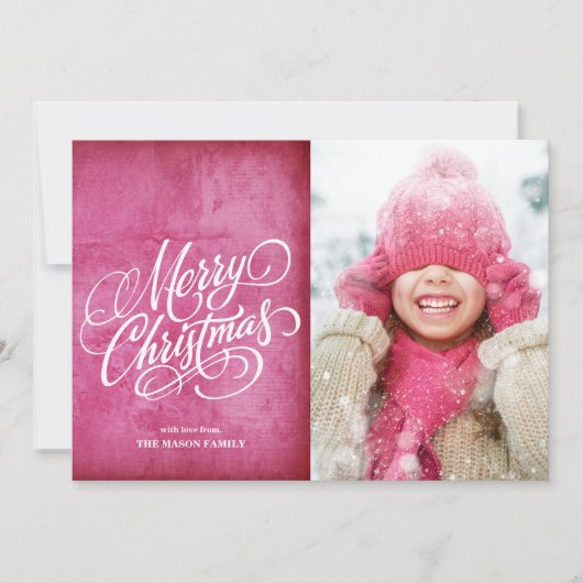 Merry Kerstmis Donk Roze Grunge Feestdagenkaart (Voorkant)