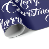 Merry Kerstmis, donkermarineaangepast script elega Cadeaupapier (Rol Hoek)
