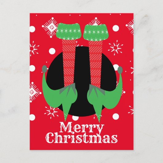 Merry Kerstmis Elf Feet Heels Snowflakes Briefkaart (Voorkant)