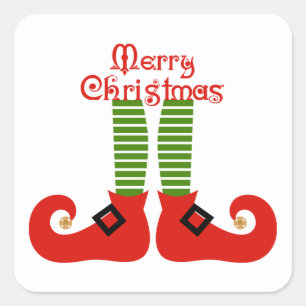 Merry Kerstmis Elf Feet Vierkante Sticker