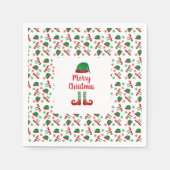 Merry Kerstmis Elf Outfit Pattern Red Green Servet (Voorkant)