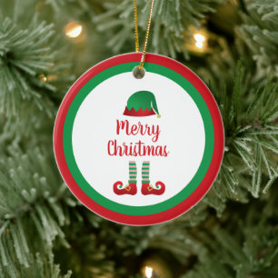 Merry Kerstmis Elf Outfit Red Typografie Keramisch Ornament