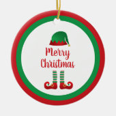 Merry Kerstmis Elf Outfit Red Typografie Keramisch Ornament (Voorkant)