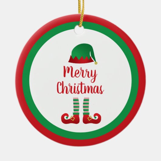 Merry Kerstmis Elf Outfit Red Typografie Keramisch Ornament (Voorkant)
