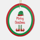Merry Kerstmis Elf Outfit Red Typografie Keramisch Ornament (Links)