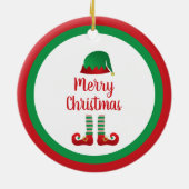 Merry Kerstmis Elf Outfit Red Typografie Keramisch Ornament (Achterkant)