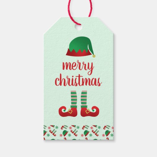 Merry Kerstmis Elf Pet Pattern Red Green Cadeaulabel (Voorkant)