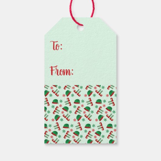 Merry Kerstmis Elf Pet Pattern Red Green Cadeaulabel (Achterkant)