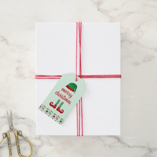 Merry Kerstmis Elf Pet Pattern Red Green Cadeaulabel (Met Touw)