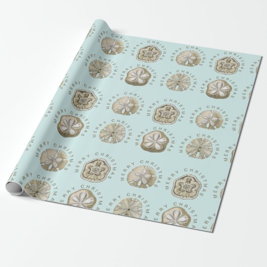 Merry Kerstmis en Dollar Turquoise Pattern Cadeaupapier (Uitgerold)