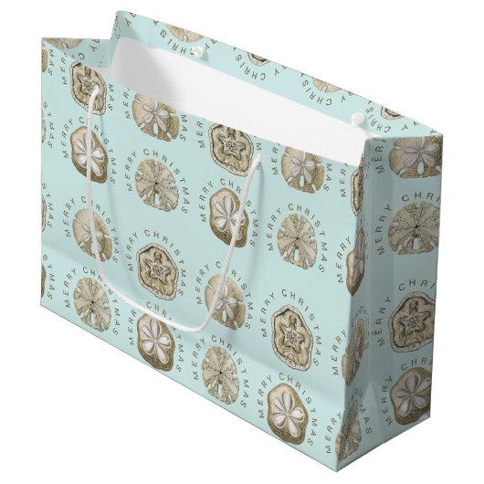 Merry Kerstmis en Dollar Turquoise Pattern Groot Cadeauzakje (Voorkant Gekanteld)