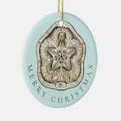 Merry Kerstmis en Dollar Turquoise Pattern Keramisch Ornament (Rechts)