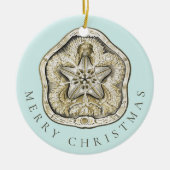 Merry Kerstmis en Dollar Turquoise Pattern Keramisch Ornament (Voorkant)