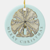 Merry Kerstmis en Dollar Turquoise Pattern Keramisch Ornament (Achterkant)