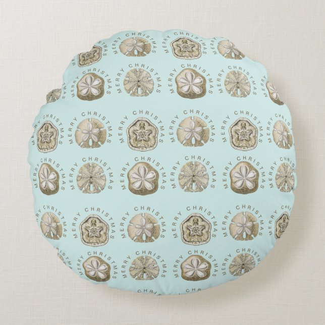 Merry Kerstmis en Dollar Turquoise Pattern Rond Kussen (Voorkant)