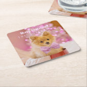 Merry Kerstmis en naam personaliseren, Cute Dog/Tr Kartonnen Onderzetters (Schuin)