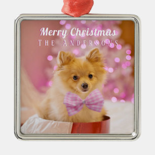 Merry Kerstmis en naam personaliseren, Cute Dog/Tr Metalen Ornament