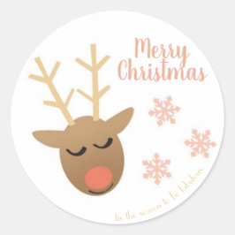 Merry Kerstmis Fabulous Reindeer Pink Gold Ronde Sticker