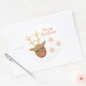 Merry Kerstmis Fabulous Reindeer Pink Gold Ronde Sticker (Envelop)