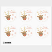 Merry Kerstmis Fabulous Reindeer Pink Gold Ronde Sticker (Vel)